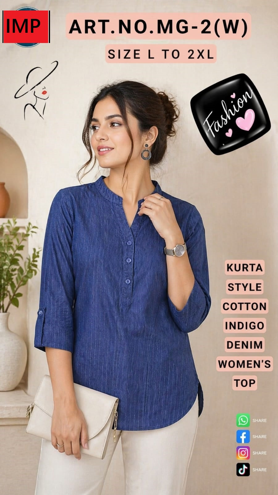Mg 2W Kurta Style Imp Cotton Stylish Short Tops Wholesale Price