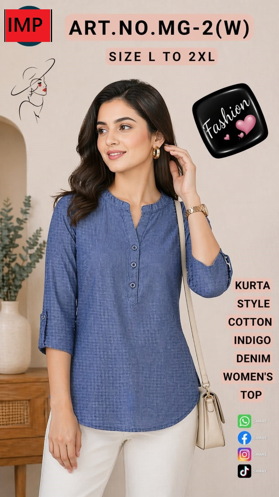 Mg 2W Kurta Style Imp Cotton Stylish Short Tops Wholesale Price