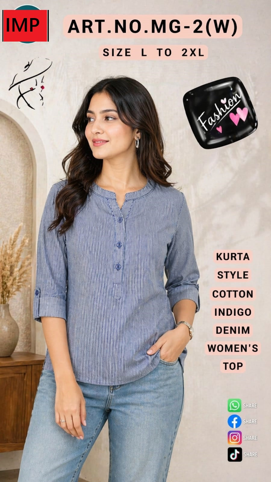 Mg 2W Kurta Style Imp Cotton Stylish Short Tops Wholesale Price