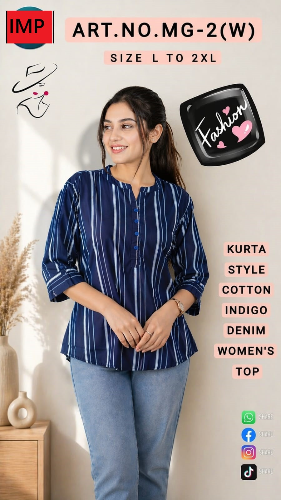 Mg 2W Kurta Style Imp Cotton Stylish Short Tops Wholesale Price
