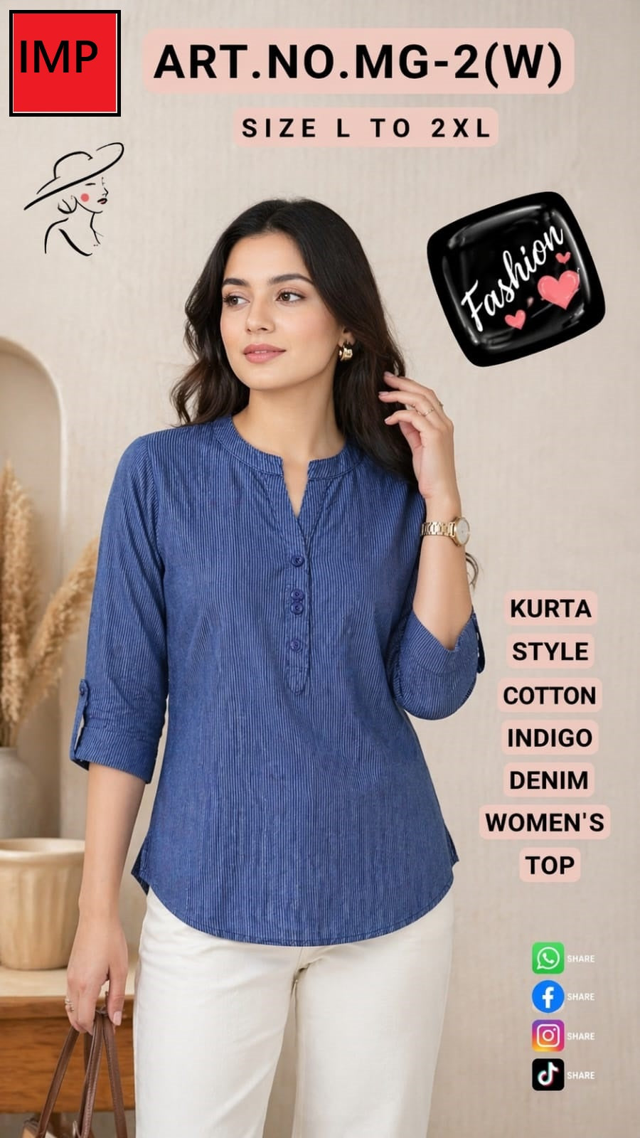 Mg 2W Kurta Style Imp Cotton Stylish Short Tops Wholesale Price