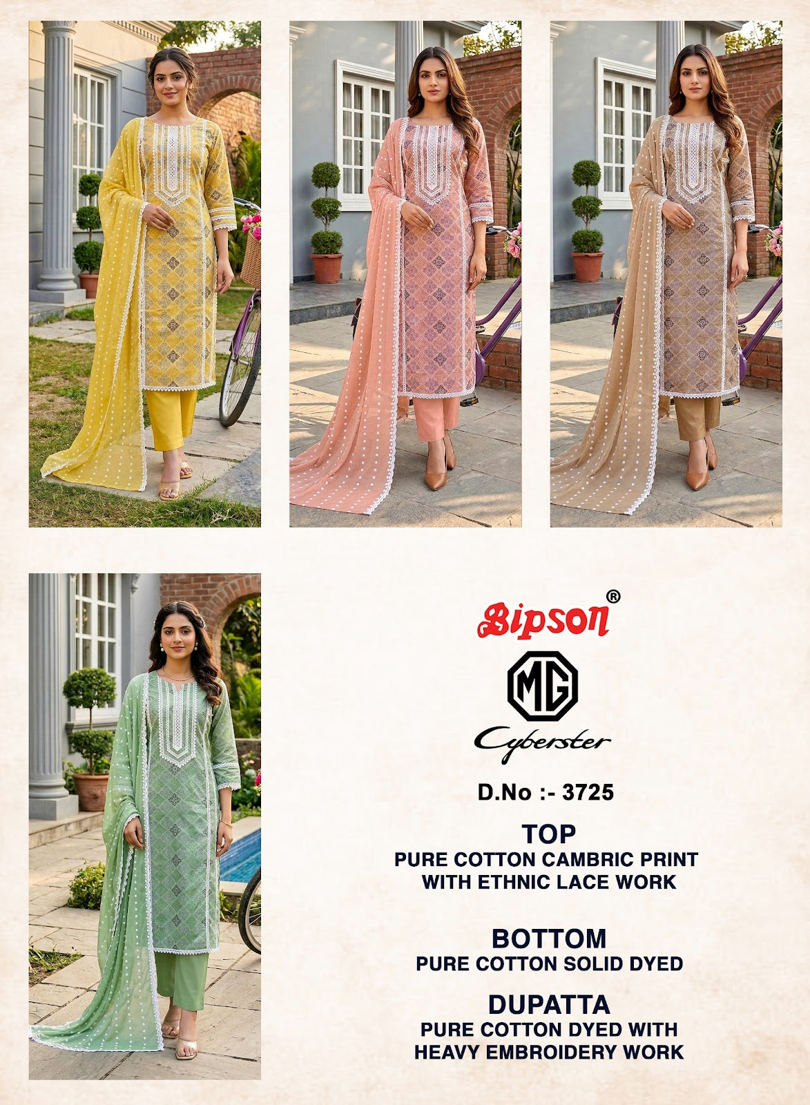 Mg Cyberster 3725 Bipson Prints Cotton Cambric Pant Style Suits Exporter
