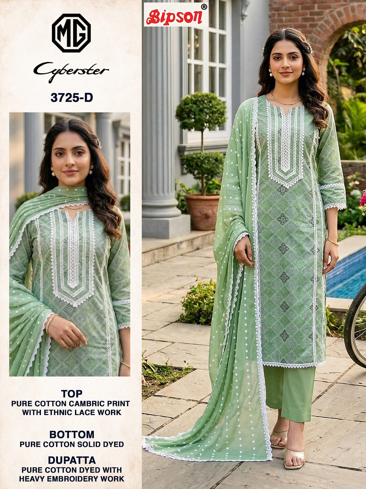 Mg Cyberster 3725 Bipson Prints Cotton Cambric Pant Style Suits Exporter