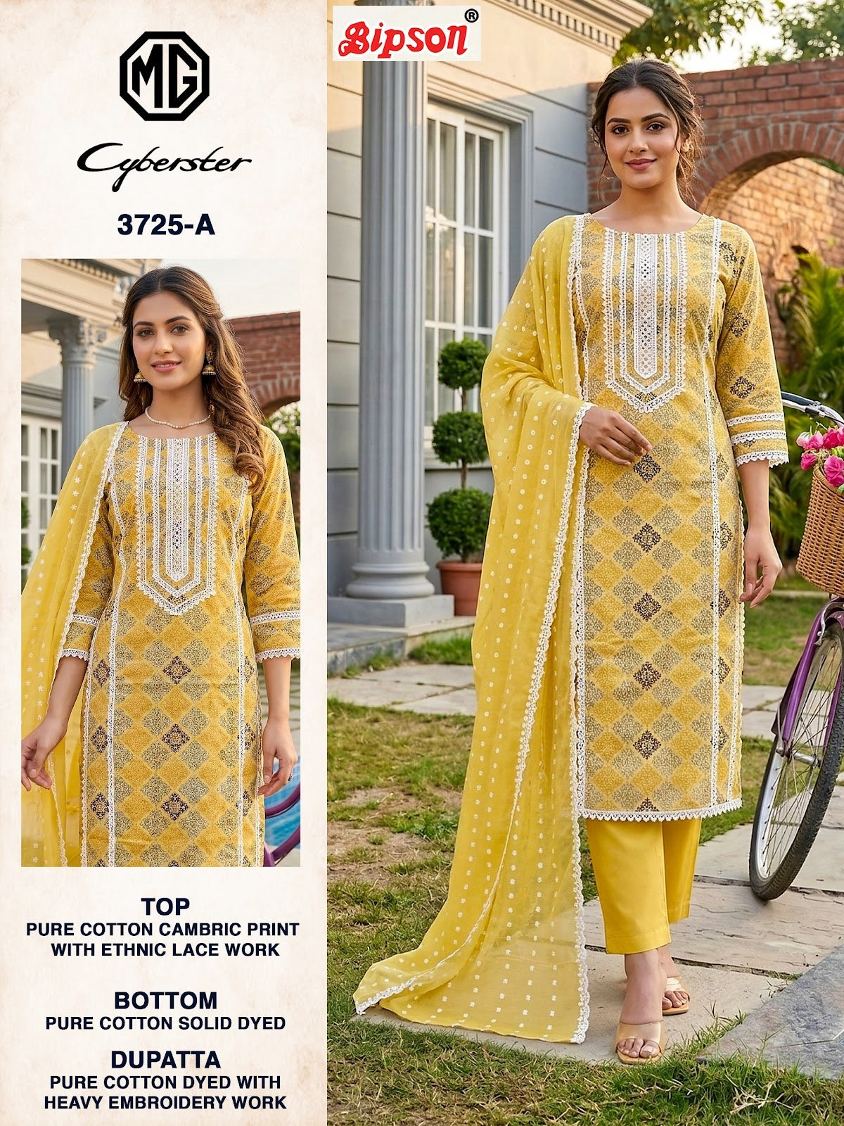 Mg Cyberster 3725 Bipson Prints Cotton Cambric Pant Style Suits Exporter