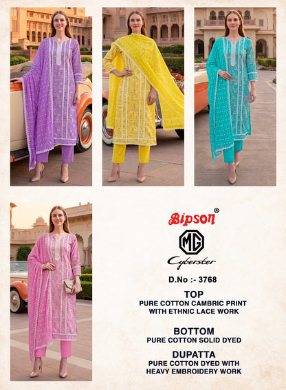 Mg Cyberster 3768 Bipson Prints Cotton Cambric Pant Style Suits Exporter India