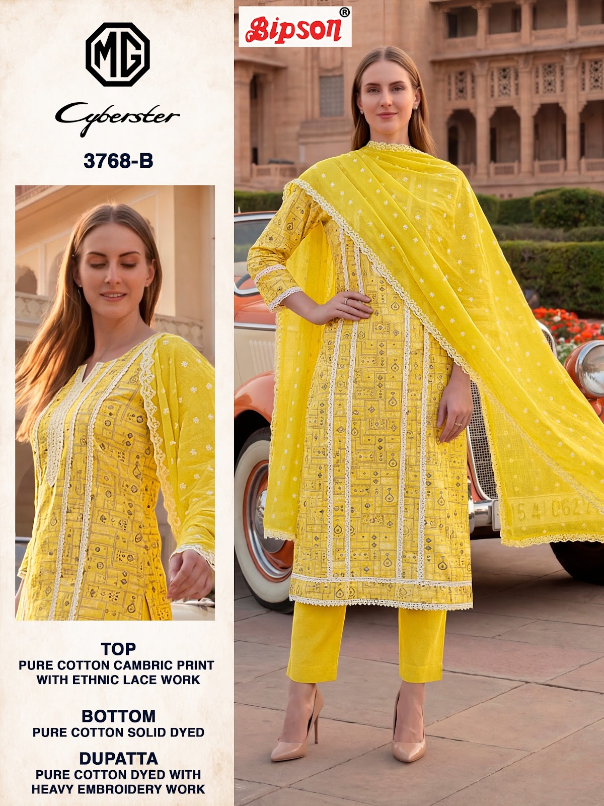 Mg Cyberster 3768 Bipson Prints Cotton Cambric Pant Style Suits Exporter India