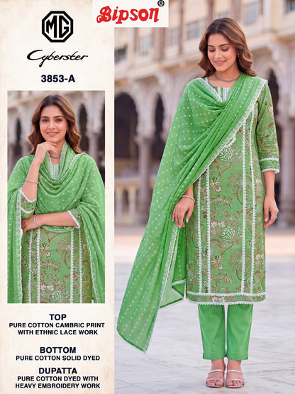 Mg Cyberster 3851-3853 Bipson Prints Cotton Cambric Pant Style Suits Wholesale Price