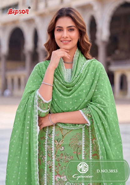 Mg Cyberster 3851-3853 Bipson Prints Cotton Cambric Pant Style Suits Wholesale Price