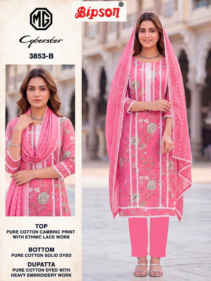 Mg Cyberster 3851-3853 Bipson Prints Cotton Cambric Pant Style Suits Wholesale Price