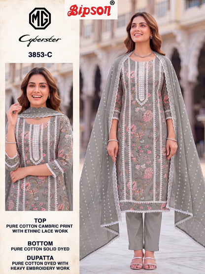 Mg Cyberster 3851-3853 Bipson Prints Cotton Cambric Pant Style Suits Wholesale Price