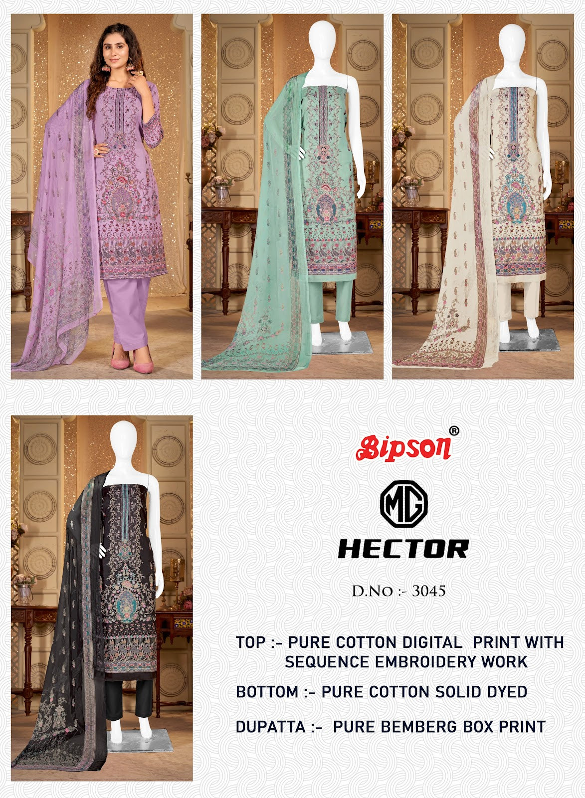 Mg Hector 3045 Bipson Prints Pure Cotton Pant Style Suits Manufacturer Ahmedabad