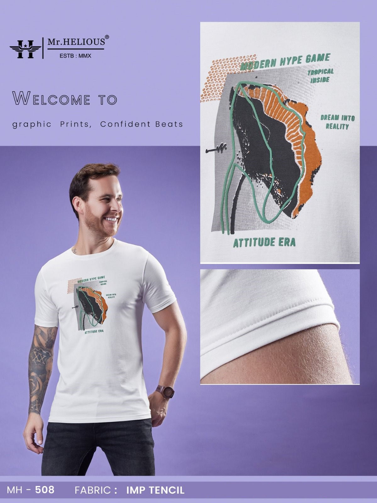 Mh 508 Mr. Helious Tencil Mens Tshirts Supplier