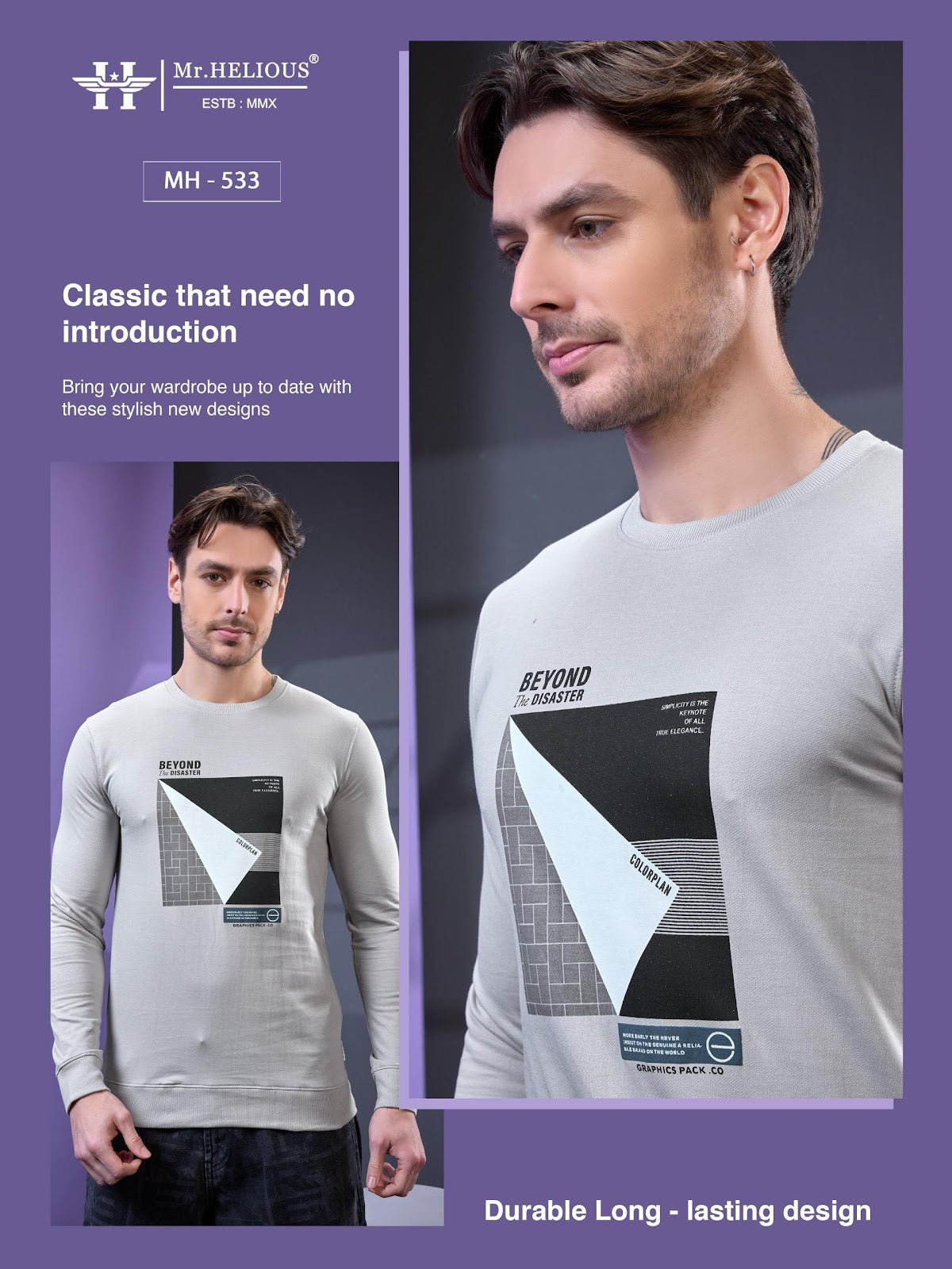 Mh 533 Mr. Helious Cotton Looper Mens Tshirts Wholesaler India