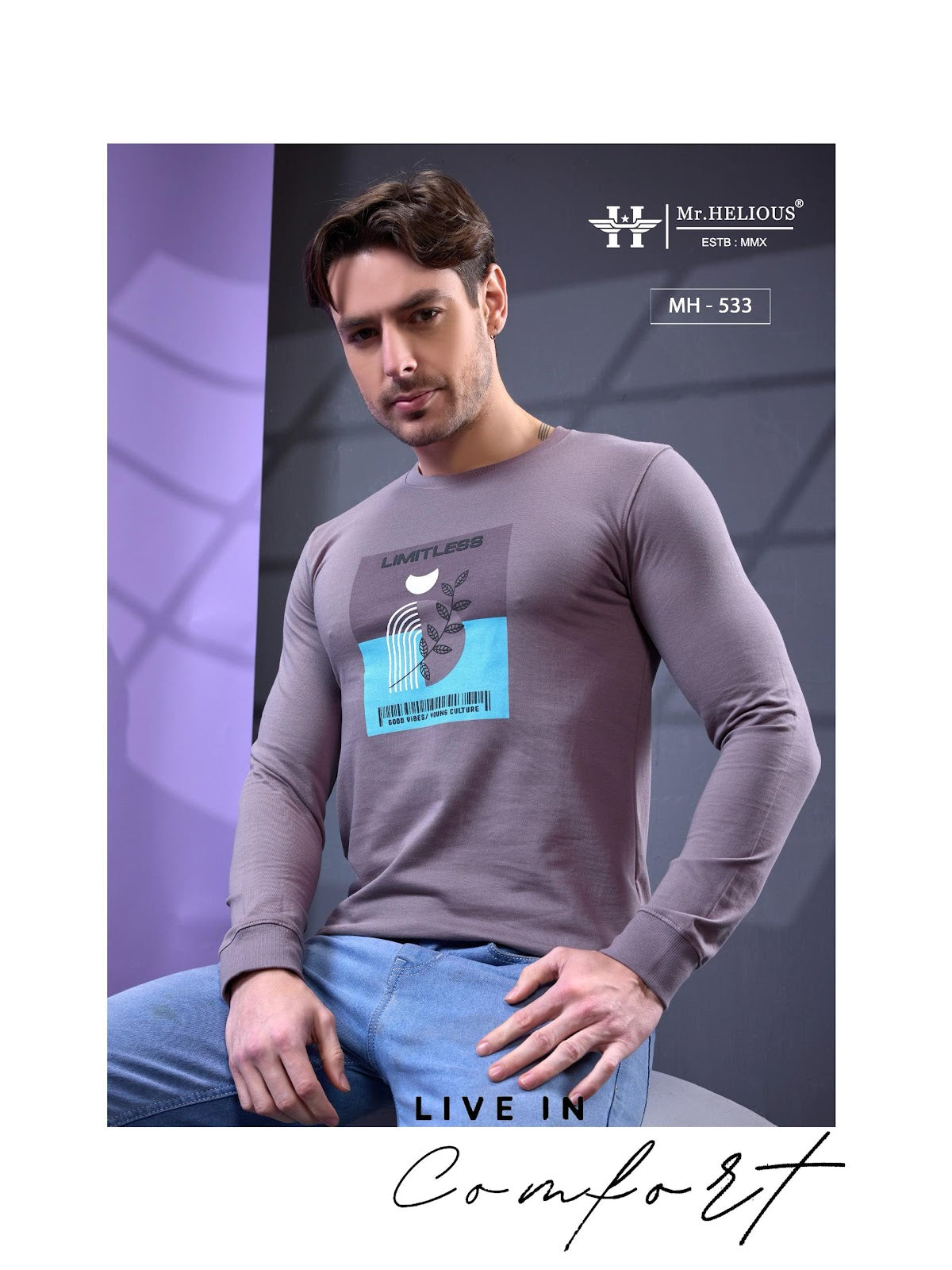 Mh 533 Mr. Helious Cotton Looper Mens Tshirts Wholesaler India