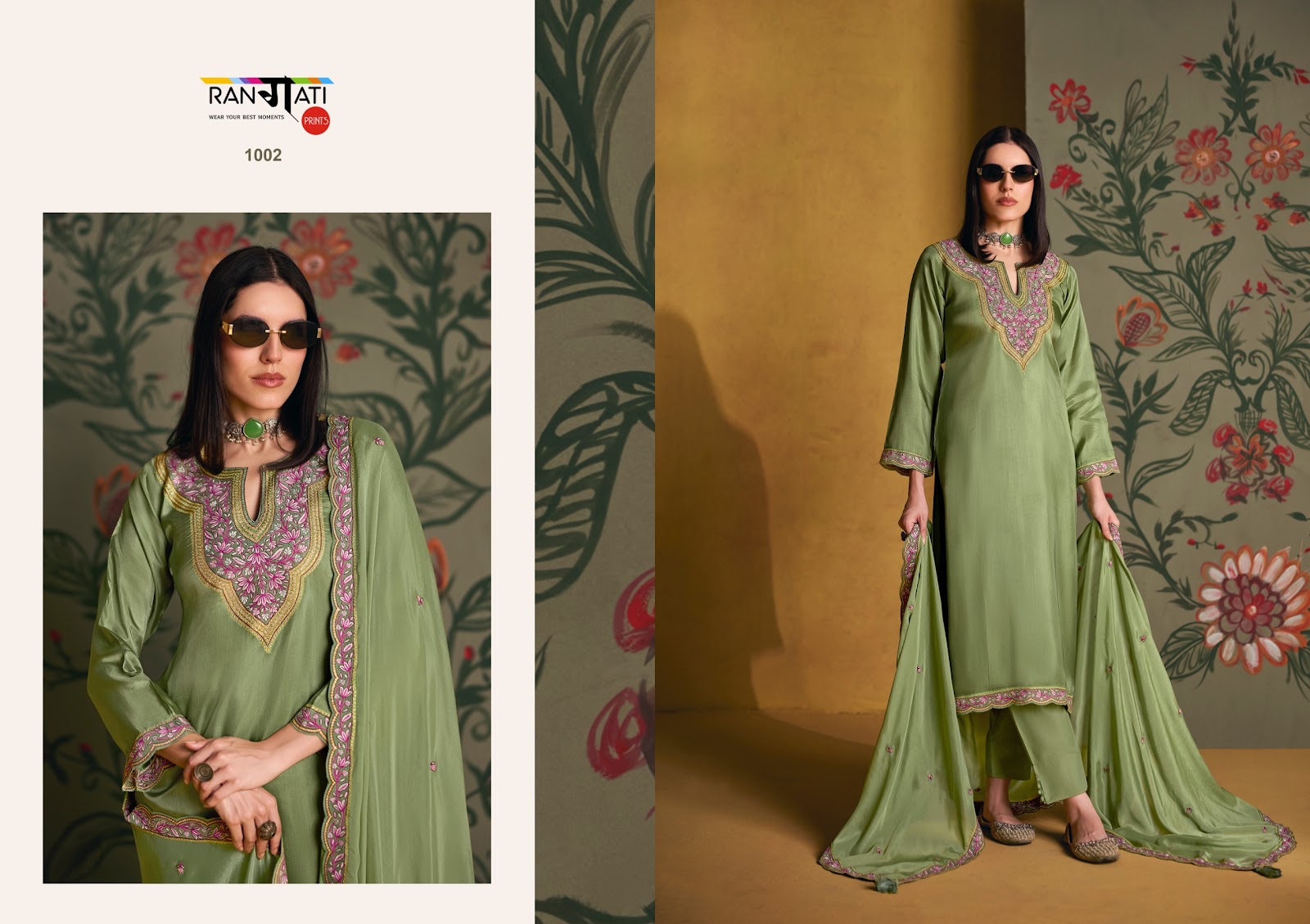 Mian Rangati Prints Pure Silk Pant Style Suits Wholesaler Ahmedabad