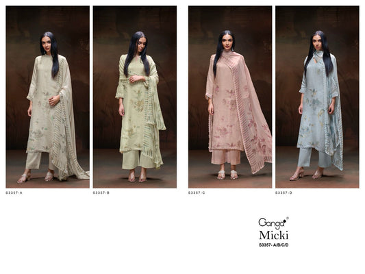 Micki 3357 Ganga Pure Linen Pant Style Suits Exporter