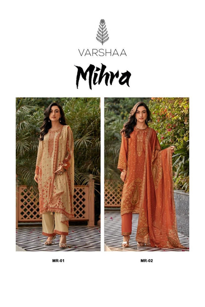 Mihra Varshaa Russian Silk Pant Style Suits Supplier India