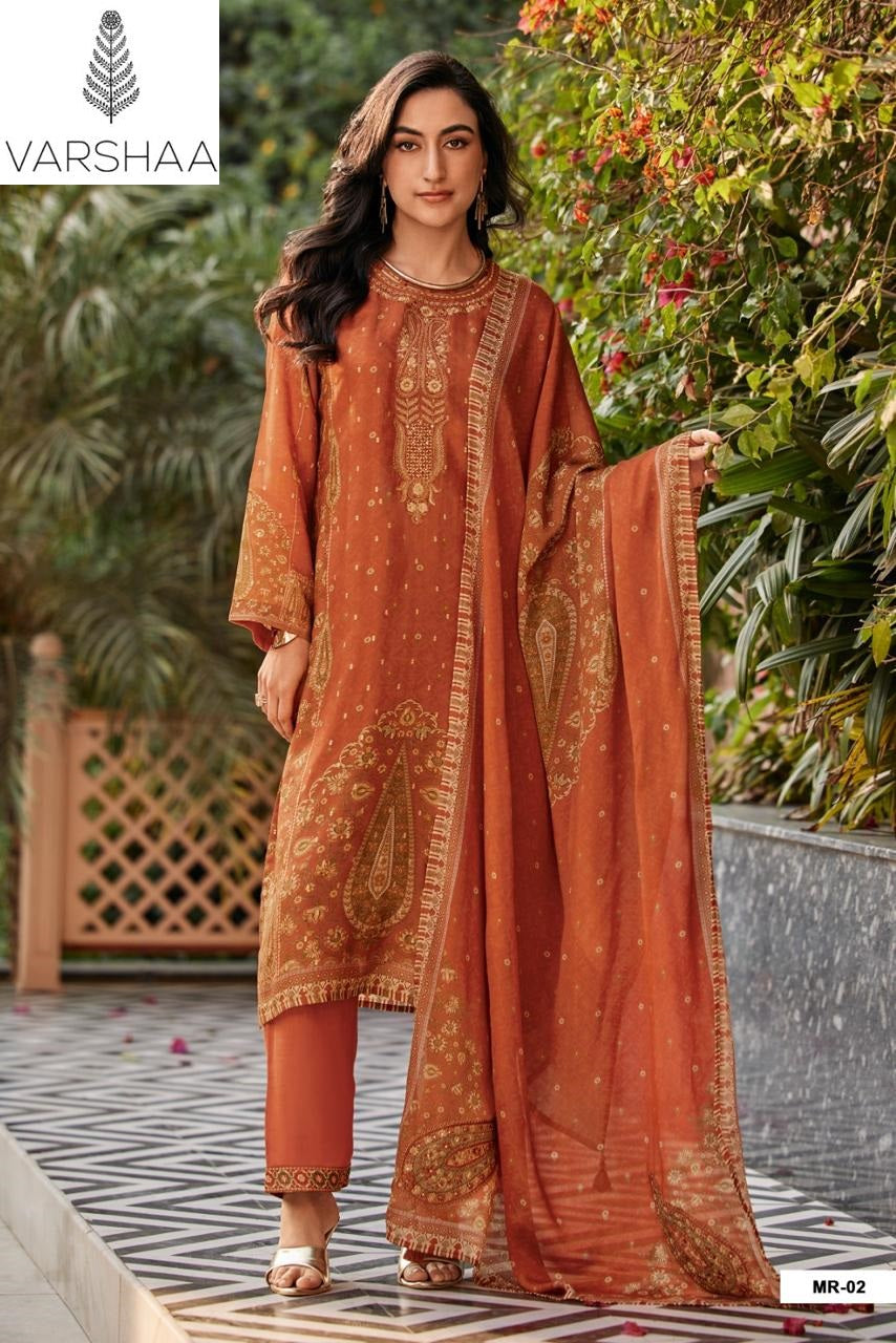 Mihra Varshaa Russian Silk Pant Style Suits Supplier India