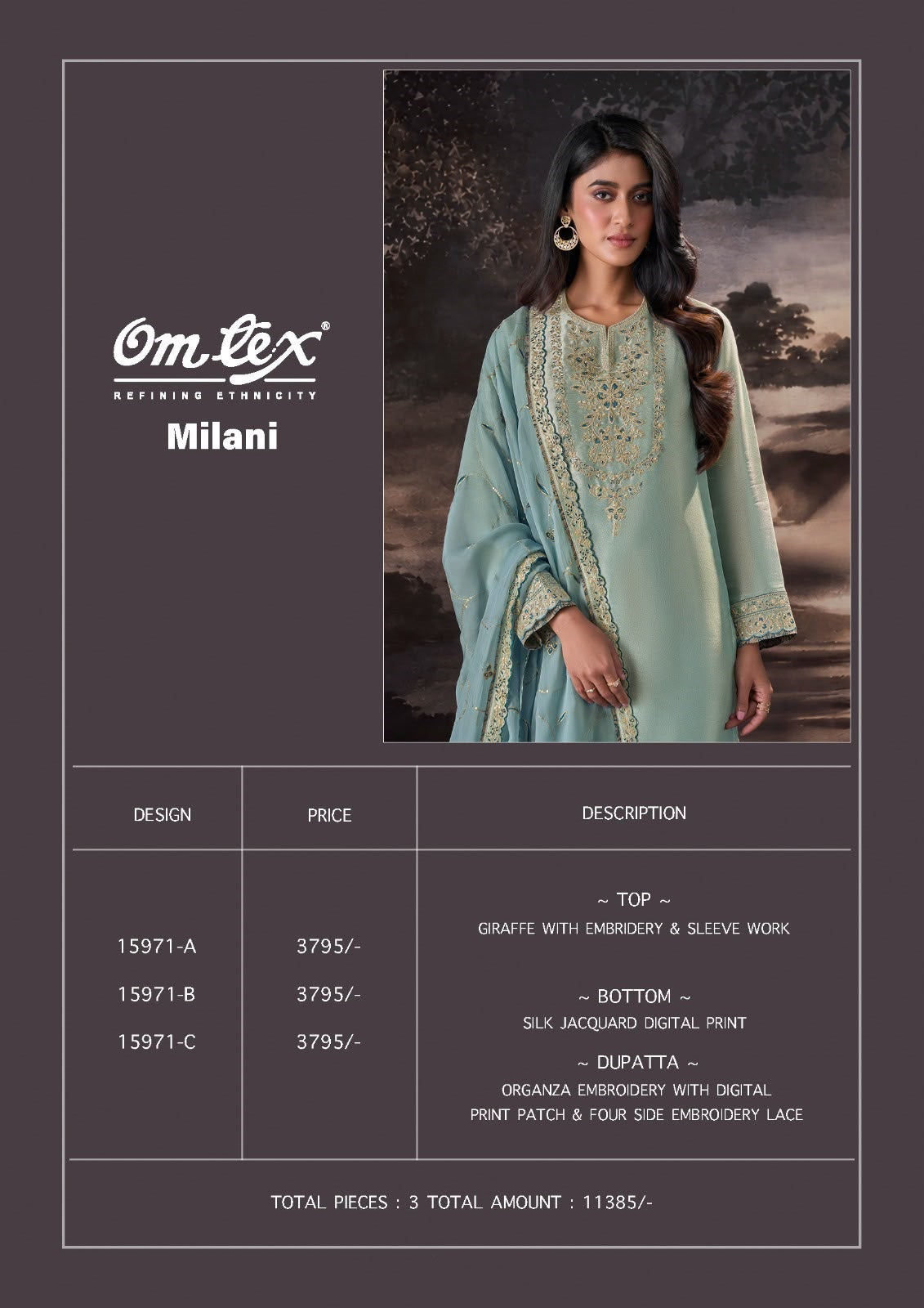 Milani Omtex Giraffe Pant Style Suits Wholesaler Ahmedabad