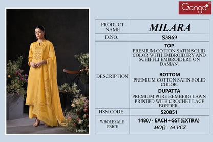 Milara 3869 Ganga Premium Cotton Plazzo Style Suits Wholesaler