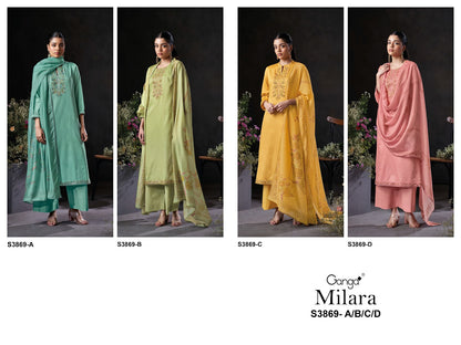 Milara 3869 Ganga Premium Cotton Plazzo Style Suits Wholesaler