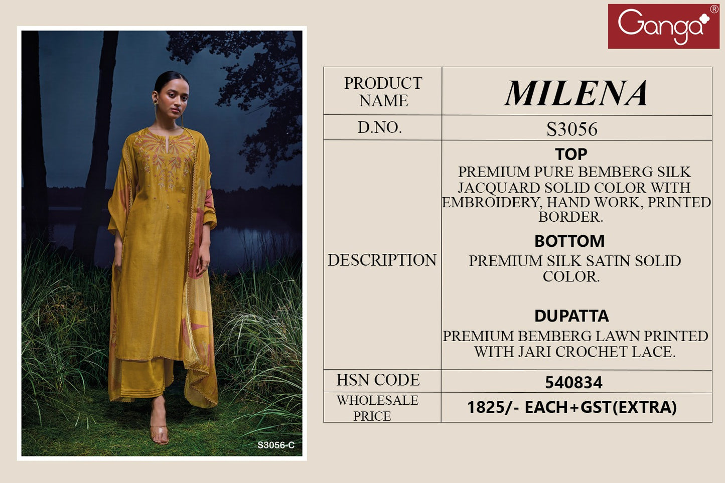 Milena 3056 Ganga Premium Bemberg Plazzo Style Suits Manufacturer Gujarat