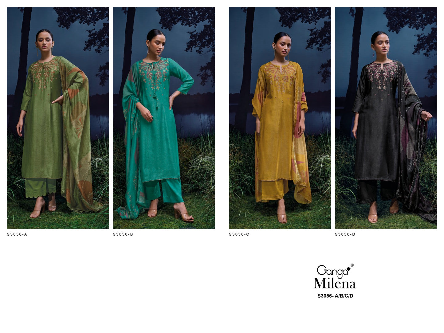 Milena 3056 Ganga Premium Bemberg Plazzo Style Suits Manufacturer Gujarat