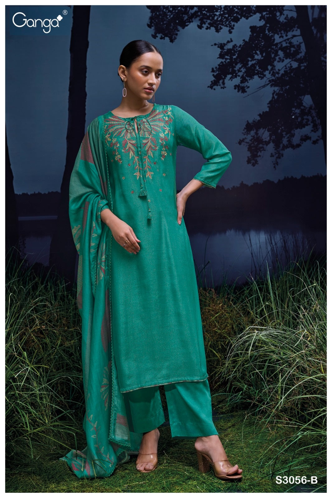 Milena 3056 Ganga Premium Bemberg Plazzo Style Suits Manufacturer Gujarat