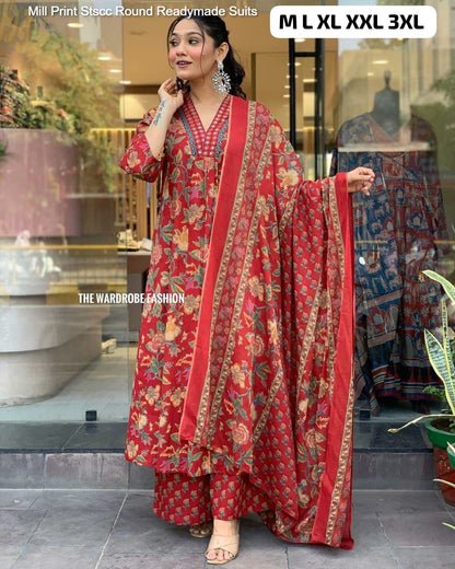 Mill Print Stscc Premium Cotton Readymade Plazzo Style Suits Wholesale Price