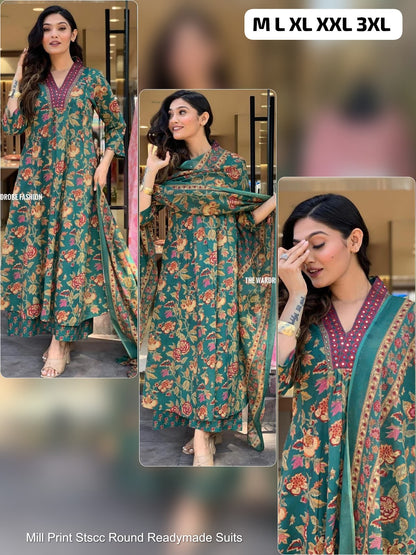Mill Print Stscc Premium Cotton Readymade Plazzo Style Suits Wholesale Price