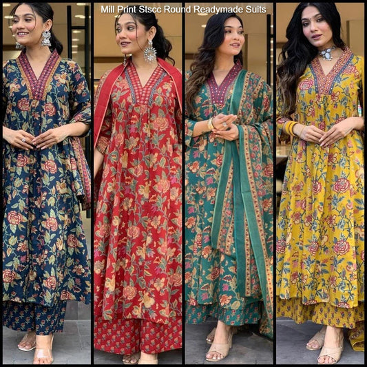 Mill Print Stscc Premium Cotton Readymade Plazzo Style Suits Wholesale Price