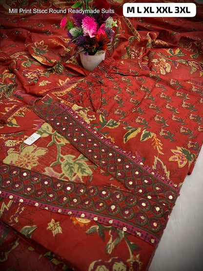 Mill Print Stscc Premium Cotton Readymade Plazzo Style Suits Wholesale Price