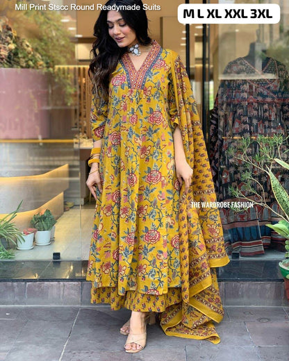 Mill Print Stscc Premium Cotton Readymade Plazzo Style Suits Wholesale Price