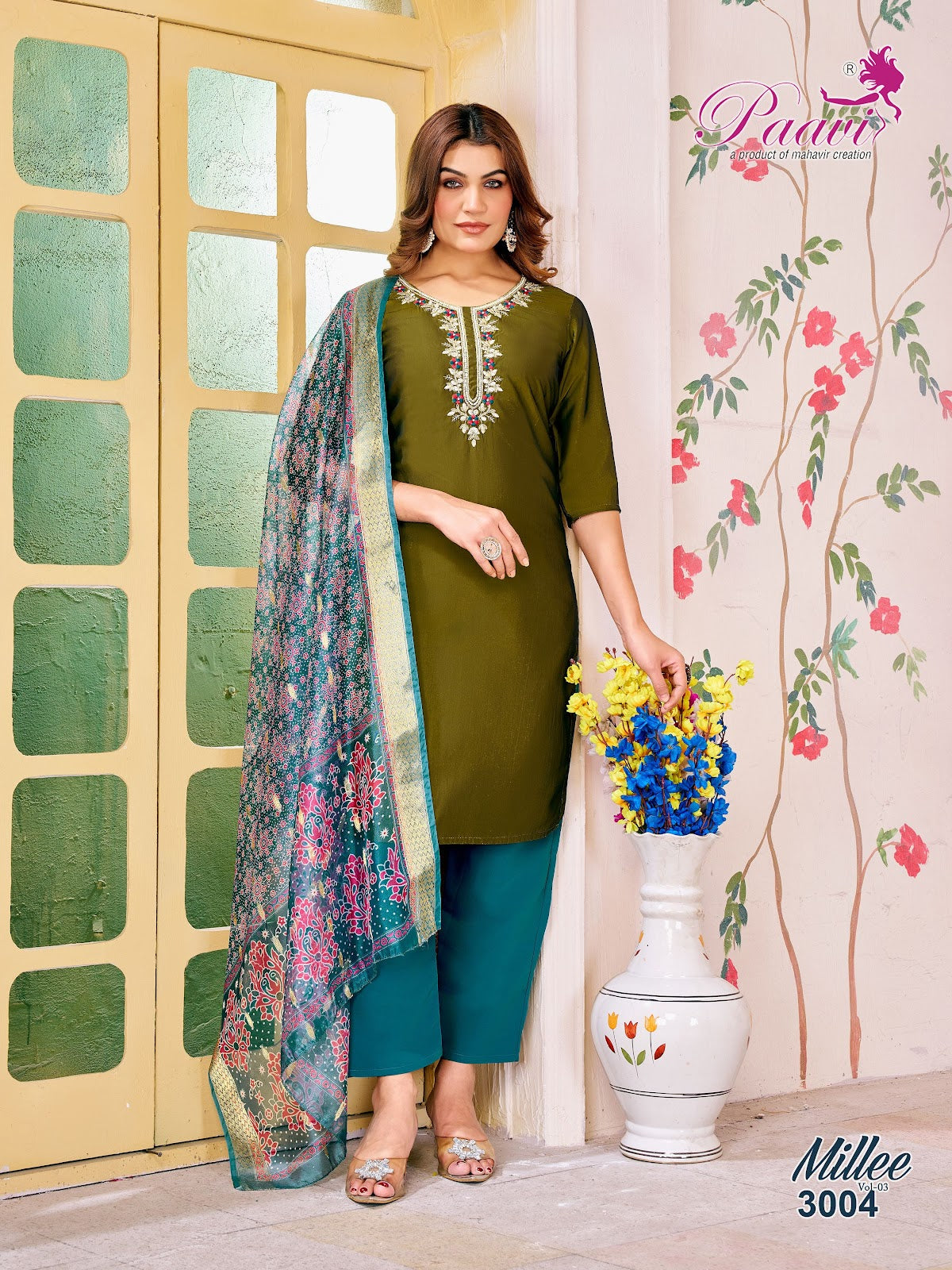 Millee Vol 3 Paavi Silk Readymade Pant Style Suits Exporter Ahmedabad