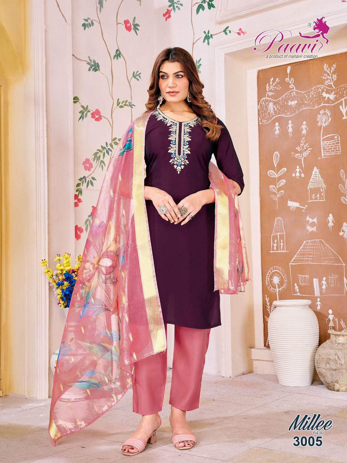 Millee Vol 3 Paavi Silk Readymade Pant Style Suits Exporter Ahmedabad