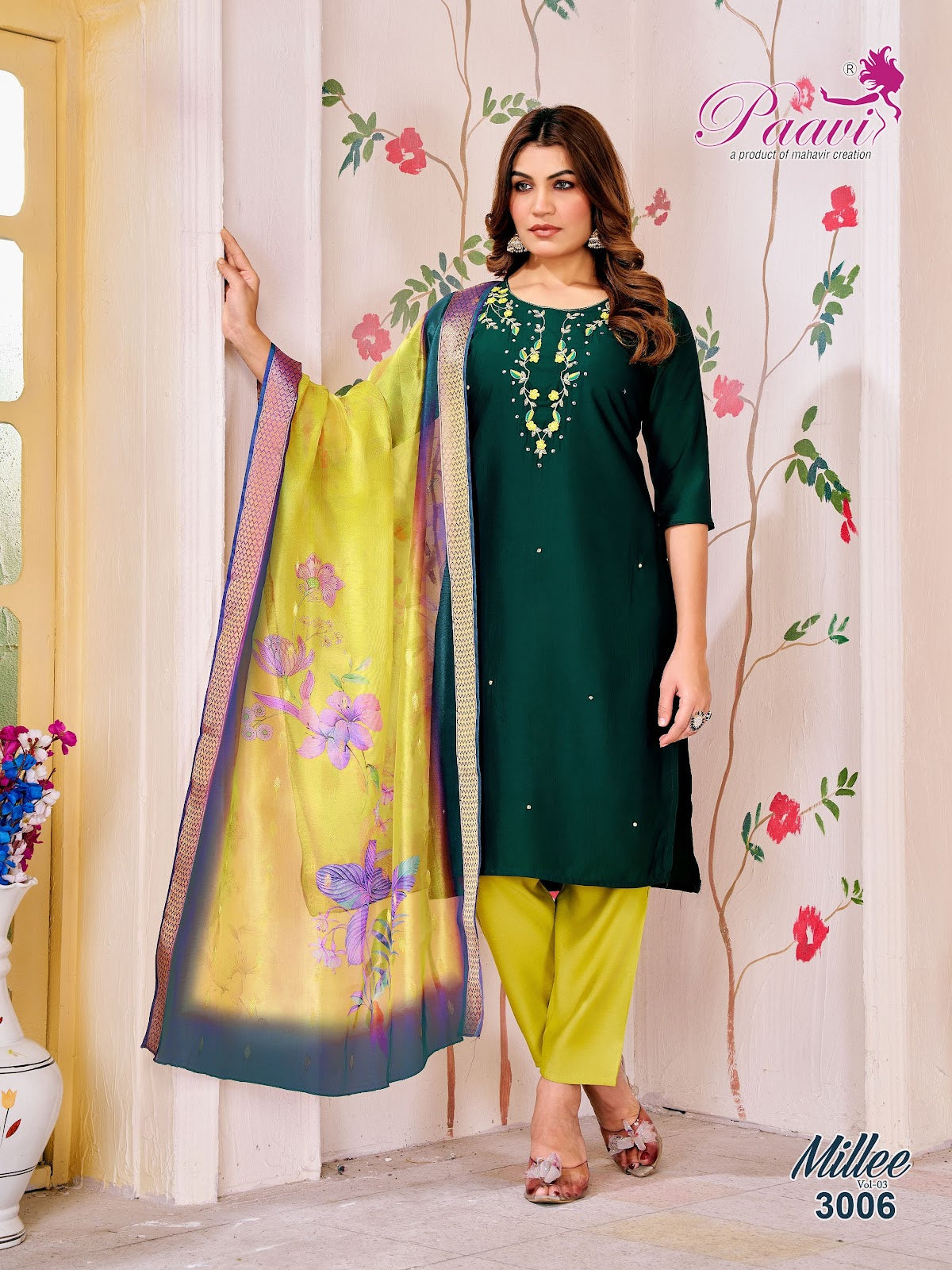 Millee Vol 3 Paavi Silk Readymade Pant Style Suits Exporter Ahmedabad