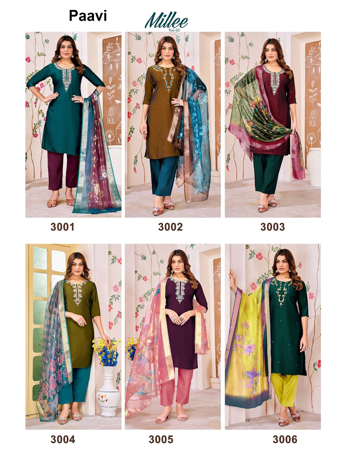 Millee Vol 3 Paavi Silk Readymade Pant Style Suits Exporter Ahmedabad