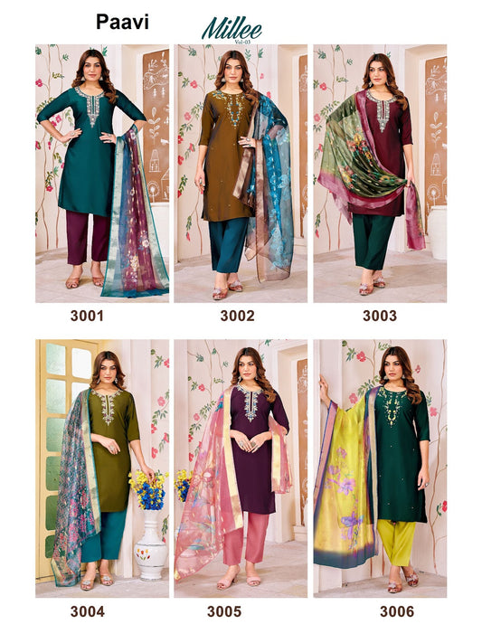 Millee Vol 3 Paavi Silk Readymade Pant Style Suits Exporter Ahmedabad