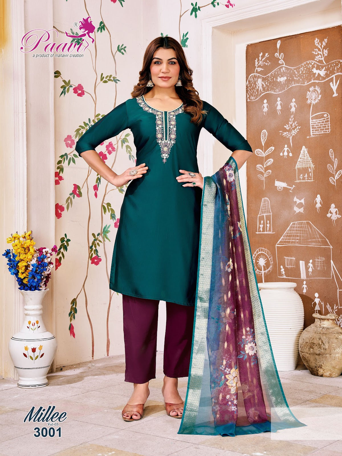 Millee Vol 3 Paavi Silk Readymade Pant Style Suits Exporter Ahmedabad
