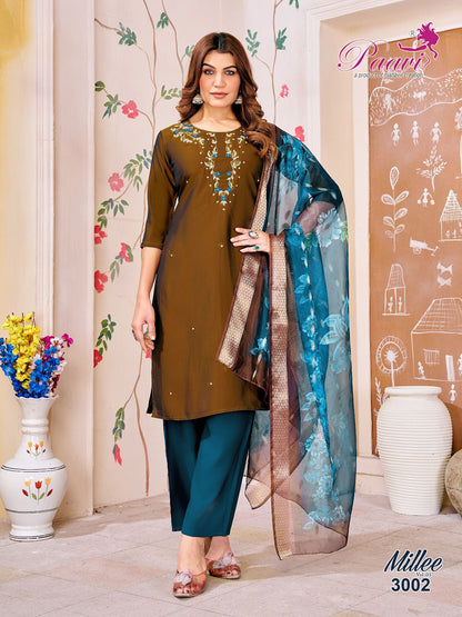 Millee Vol 3 Paavi Silk Readymade Pant Style Suits Exporter Ahmedabad