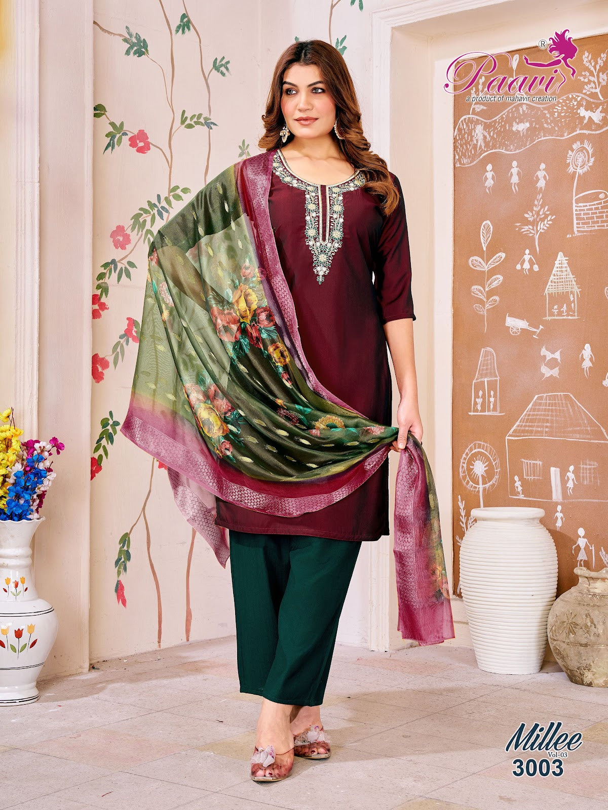 Millee Vol 3 Paavi Silk Readymade Pant Style Suits Exporter Ahmedabad