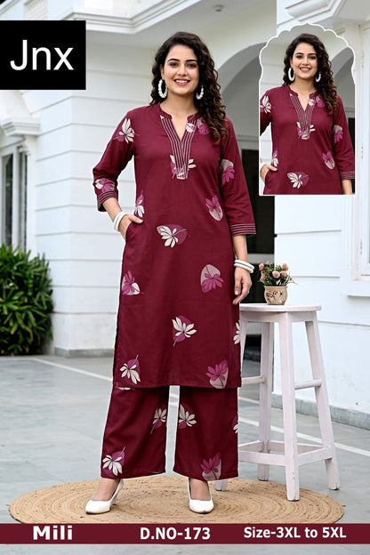 Milli Plus Size Jnx Rayon 22Kg Co Ord Set Supplier Ahmedabad