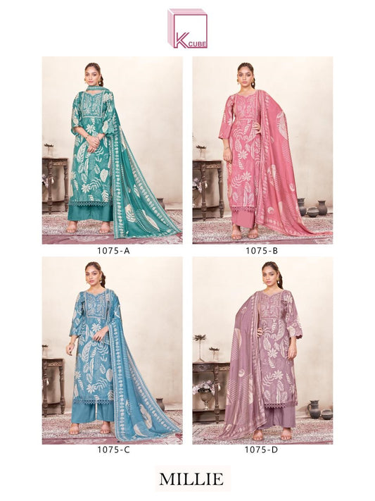 Millie 1075 K Cube Muslin Silk Plazzo Style Suits Supplier Gujarat