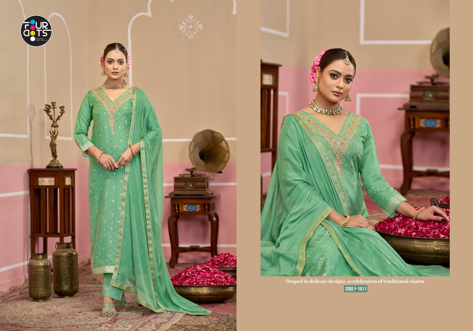 Millie Four Dots Viscose Muslin Plazzo Style Suits Wholesale Price