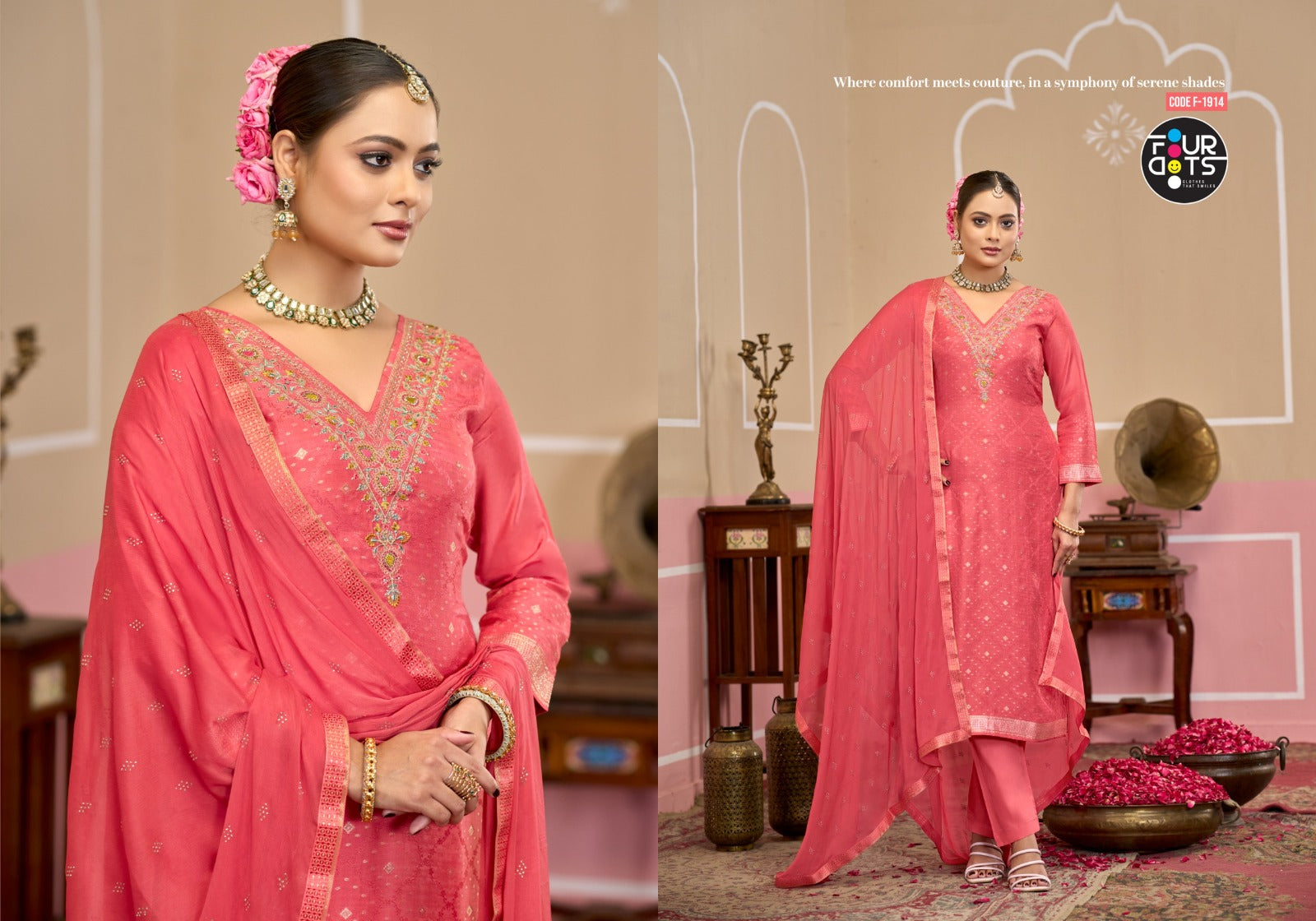 Millie Four Dots Viscose Muslin Plazzo Style Suits Wholesale Price