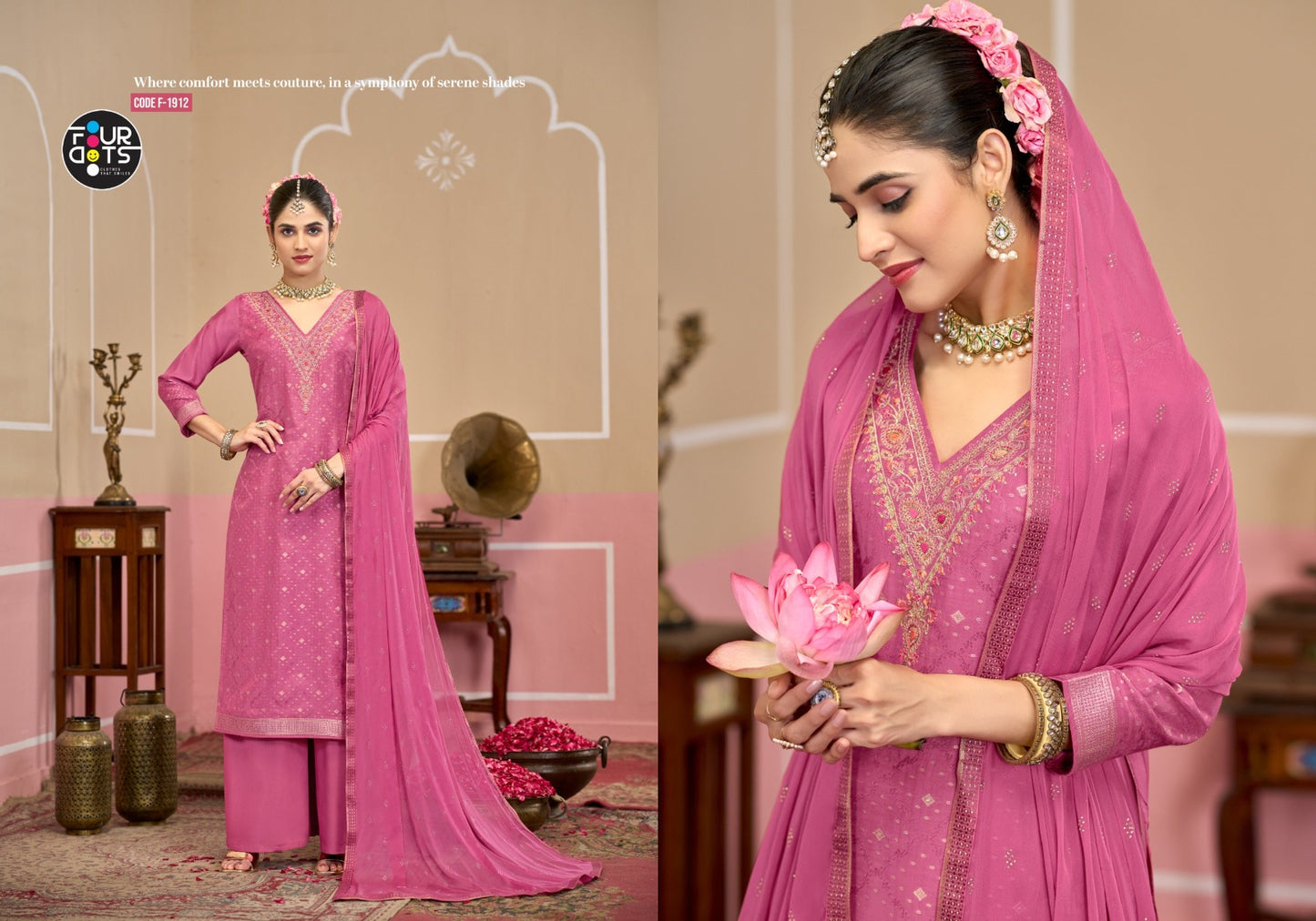 Millie Four Dots Viscose Muslin Plazzo Style Suits Wholesale Price