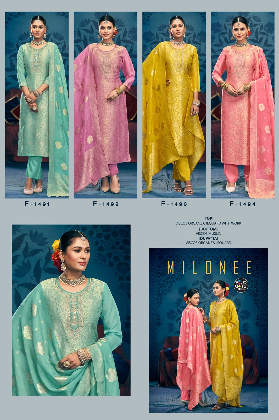 Milonee Four Dots Viscose Organza Pant Style Suits Exporter India