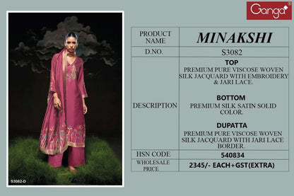 Minakshi 3082 Ganga Premium Viscose Plazzo Style Suits Manufacturer India