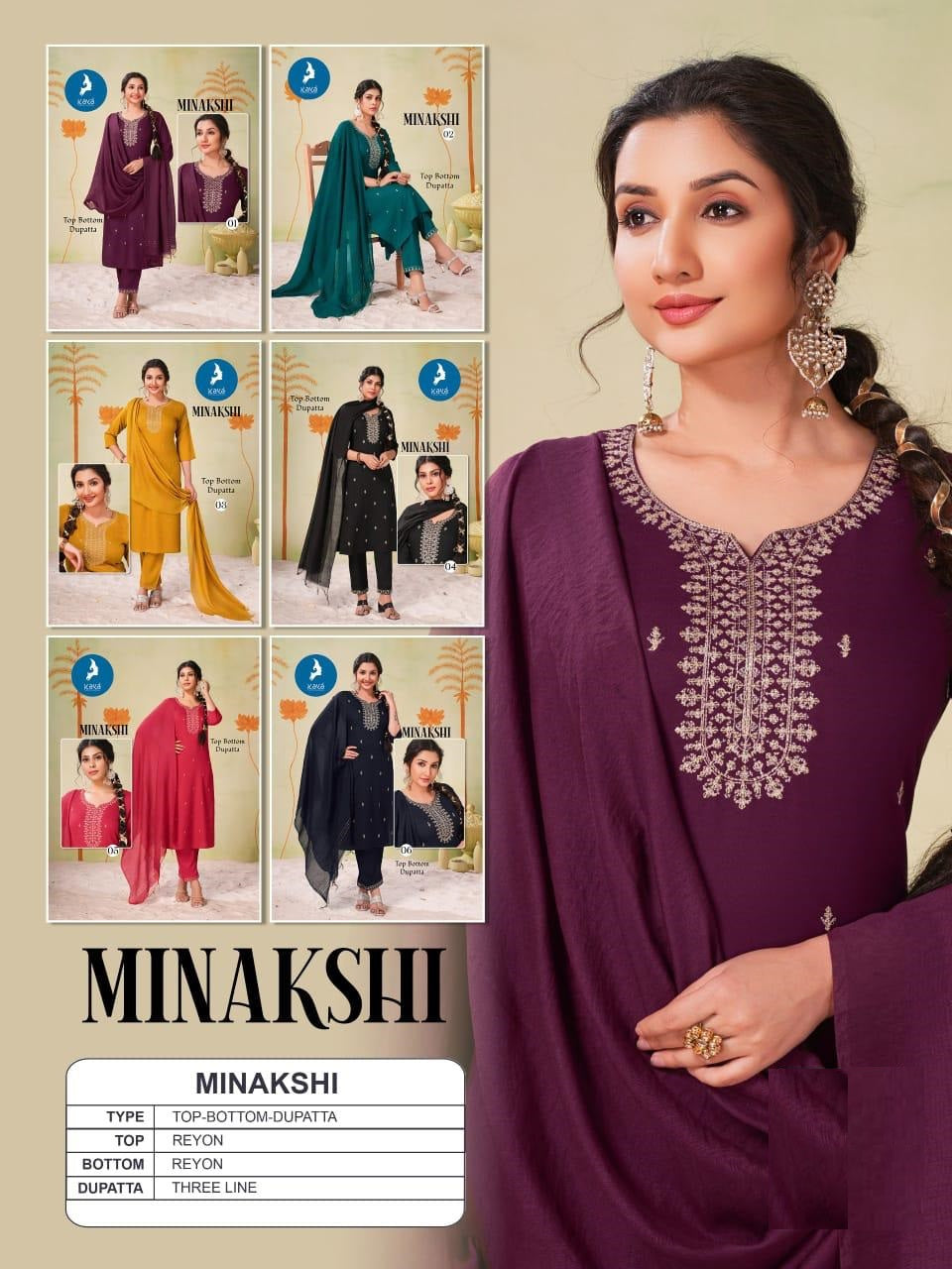 Minakshi Kaya Rayon Readymade Suits Wholesaler Ahmedabad