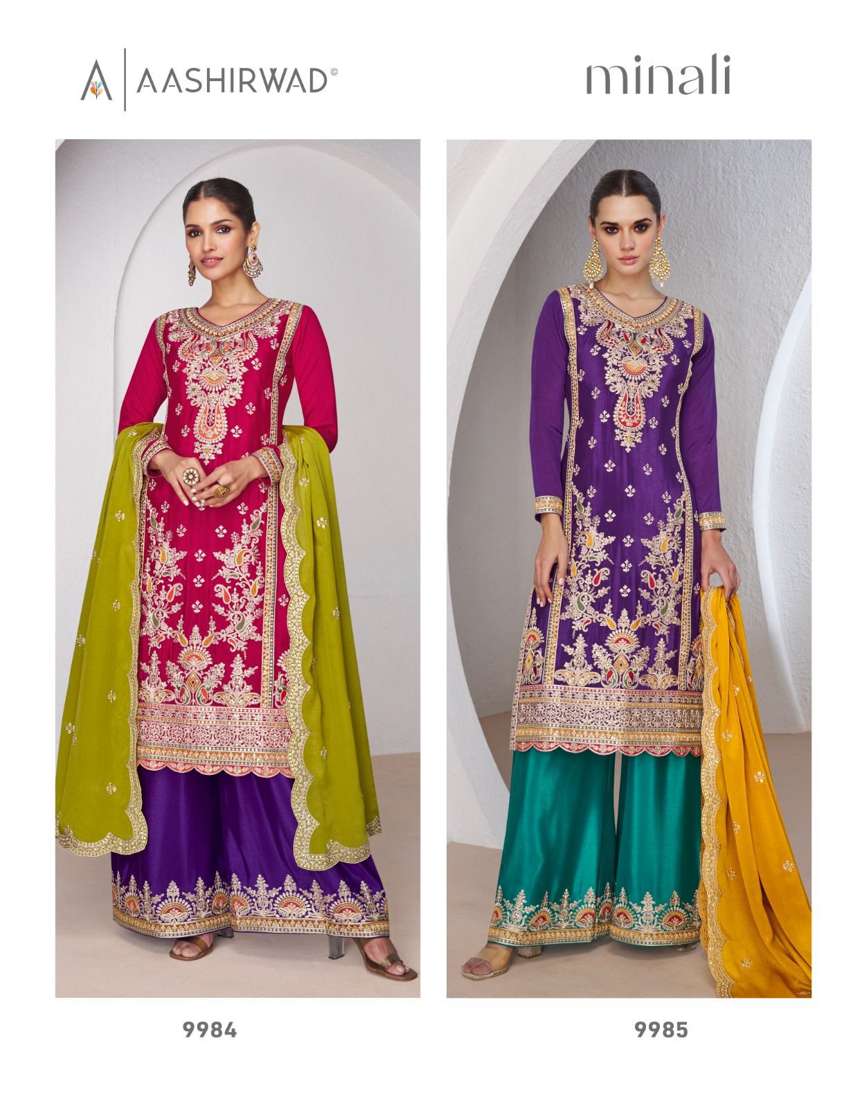 Minali Aashirwad Creation Chinon Silk Pakistani Readymade Suits